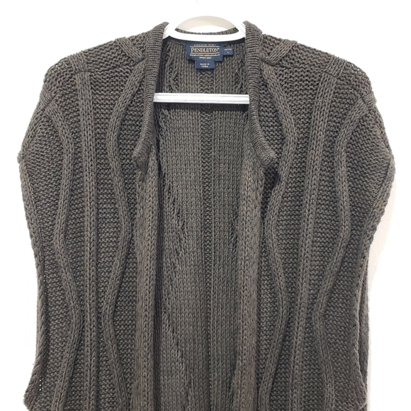 Pendleton Sleeveless Cashmere Blend Open Front Cardigan Sz L P Olive Green Knit - Picture 6 of 14